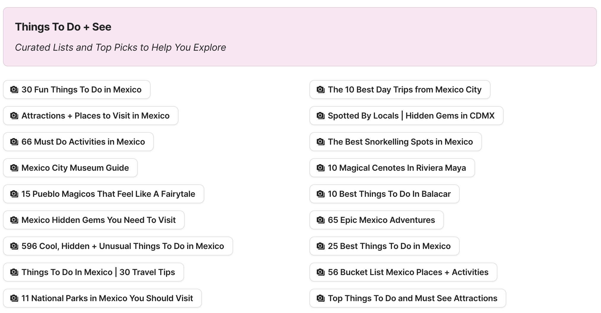 Things To Do In Mexico Preview of Things To Do In Mexico section in Mexico Travel Research by Feral Travel